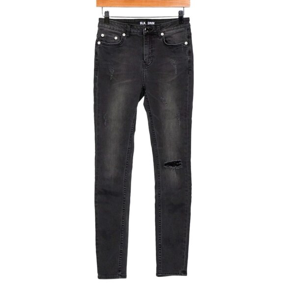 BLK DNM Skinny Dark Grey Distressed Mid Rise Jeans Size 27 or 26 - Picture 1 of 11